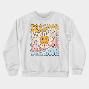 Retro Teacher Daisy Colorful - Elementary School Teacher Crewneck Sweatshirt